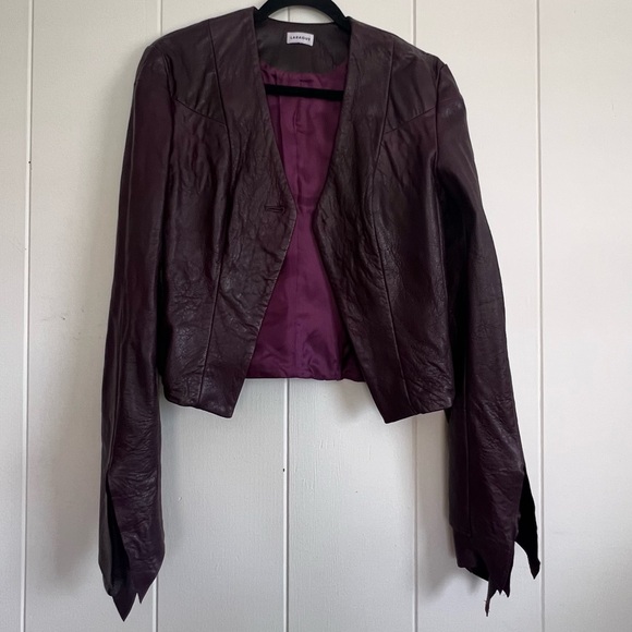 Laraque Dawn Leather Midi Slit Skirt and Fitted Leather Jacket Set - Picture 3 of 15